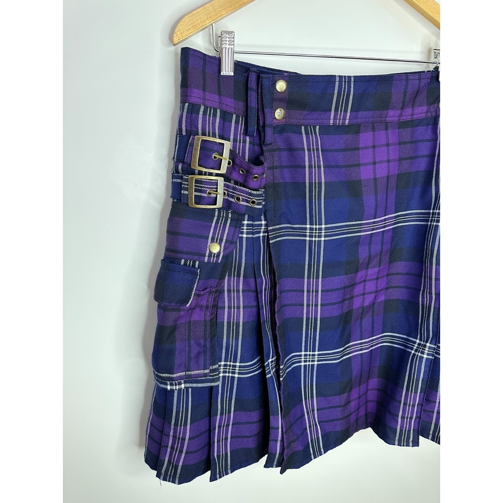 Five Rivers 5R Purple Plaid Utility Kilt Cargo Pockets Size 38 Cosplay Festival - Picture 3 of 14